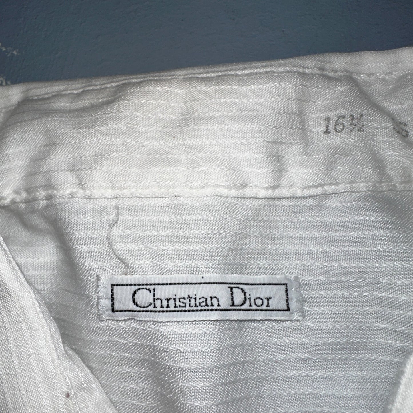 Christian Dior VTG Button Shirt Short Sleeve Men’s 16.5 Ivory Basic 80s 1980s