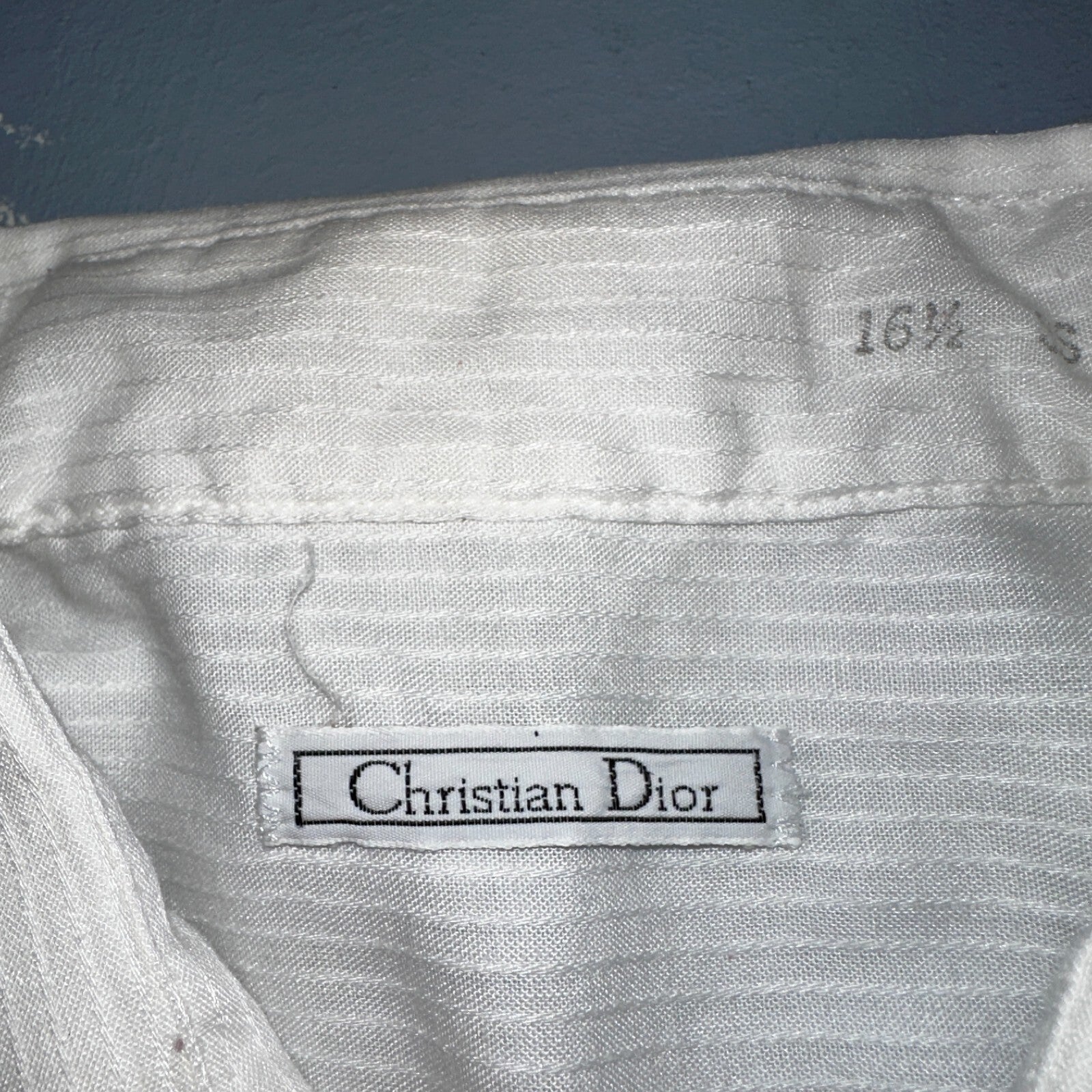 Christian Dior VTG Button Shirt Short Sleeve Men’s 16.5 Ivory Basic 80s 1980s