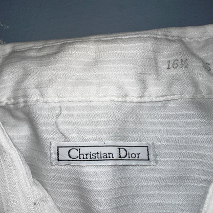 Christian Dior VTG Button Shirt Short Sleeve Men’s 16.5 Ivory Basic 80s 1980s