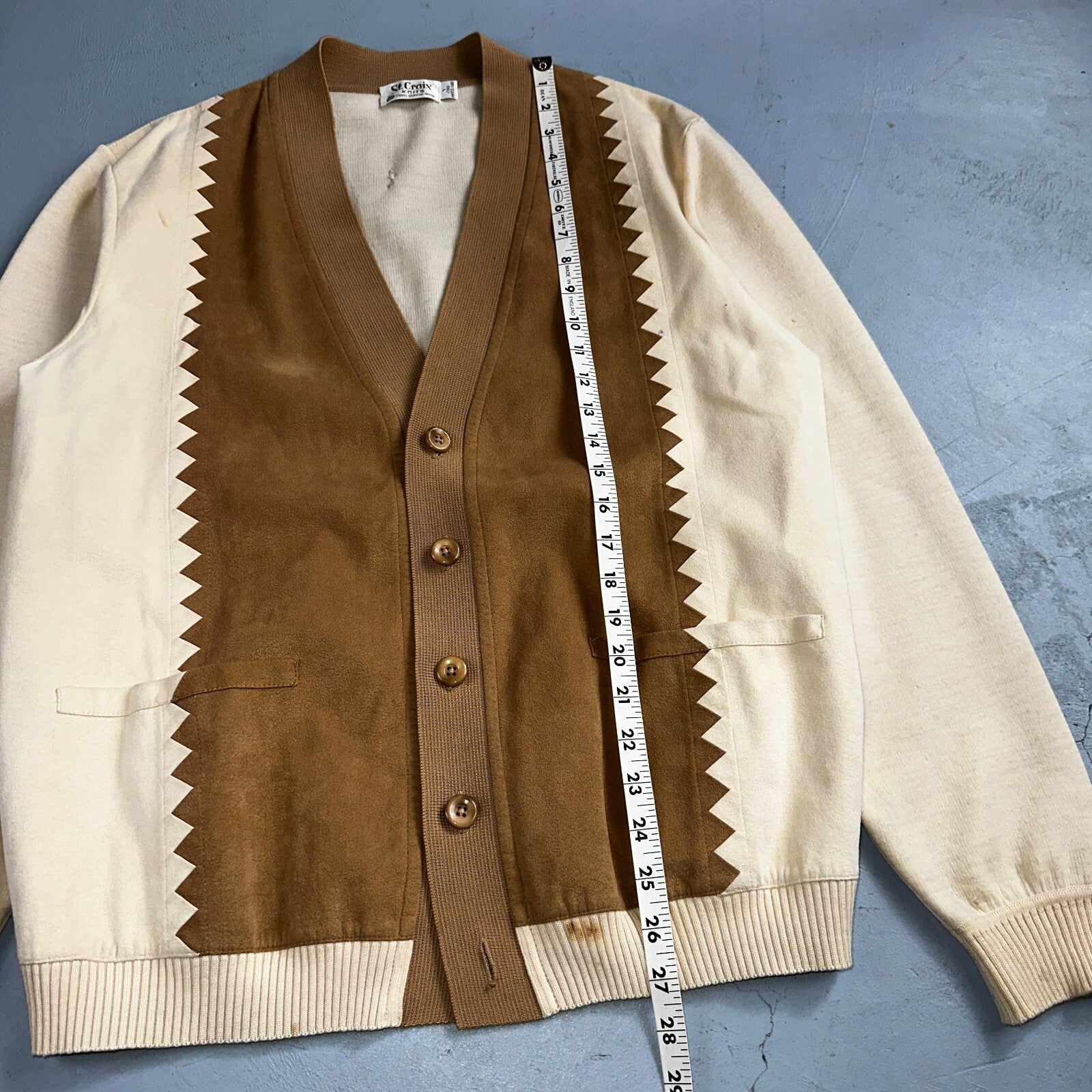 VTG St. Croix Knits Zephyr Wool Cardigan Size L Ivory Old Money Academia Preppy