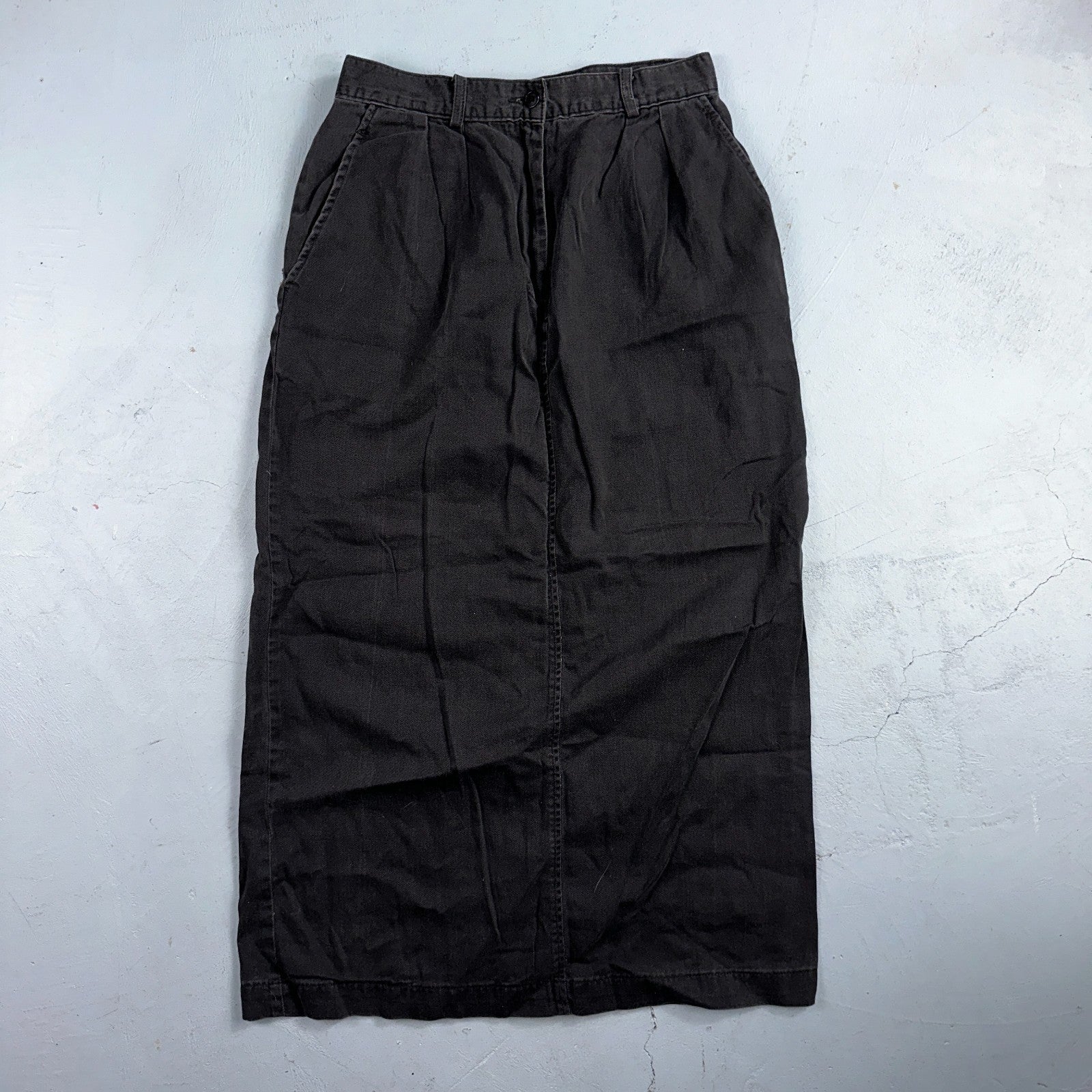 Vintage 90s J Crew Cotton Pencil Skirt 10 Black Front Office Career USA Preppy