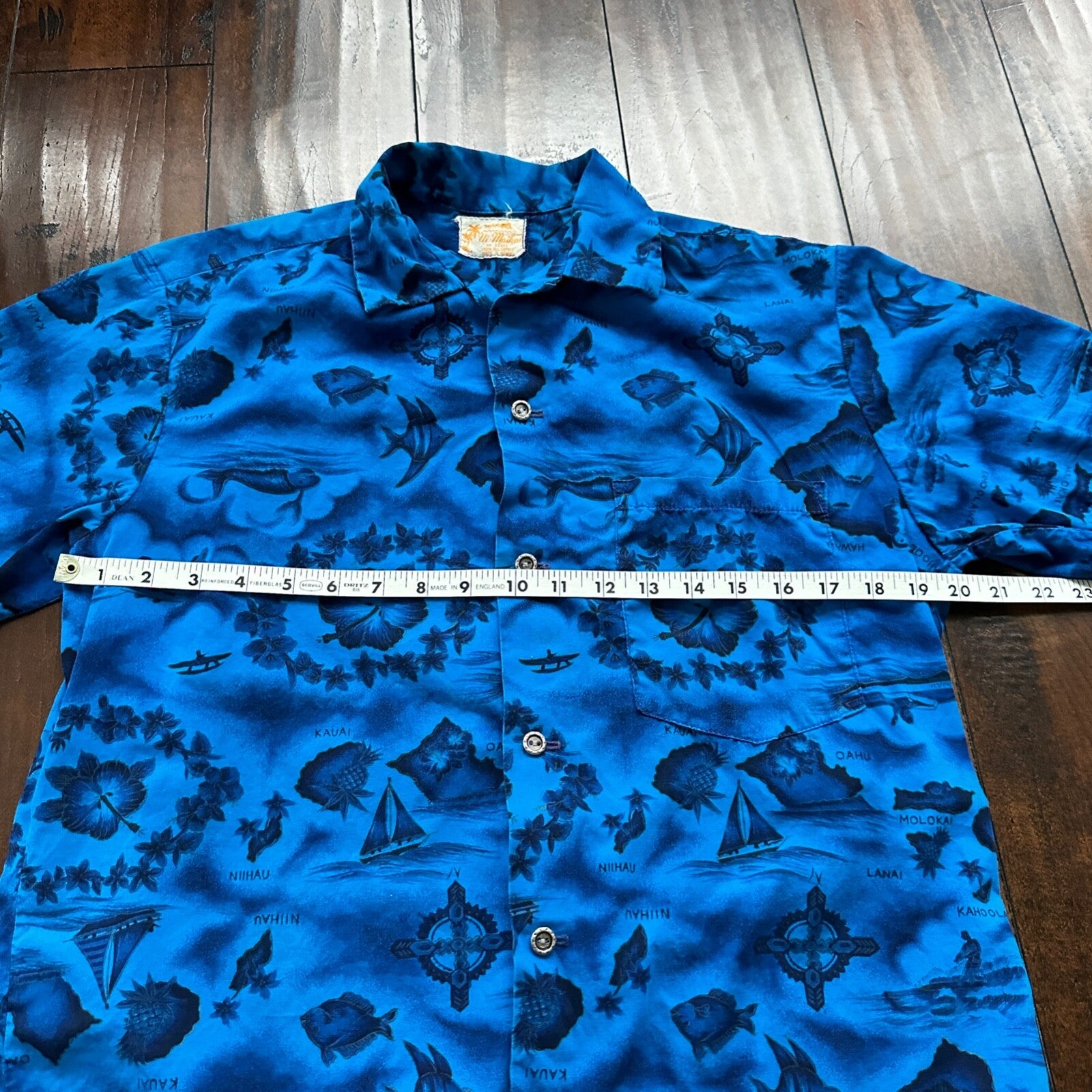 Ui-Maikai Vintage 1960s Barkcloth Blue Hibiscus Dress And Shirt Rockabilly Rare