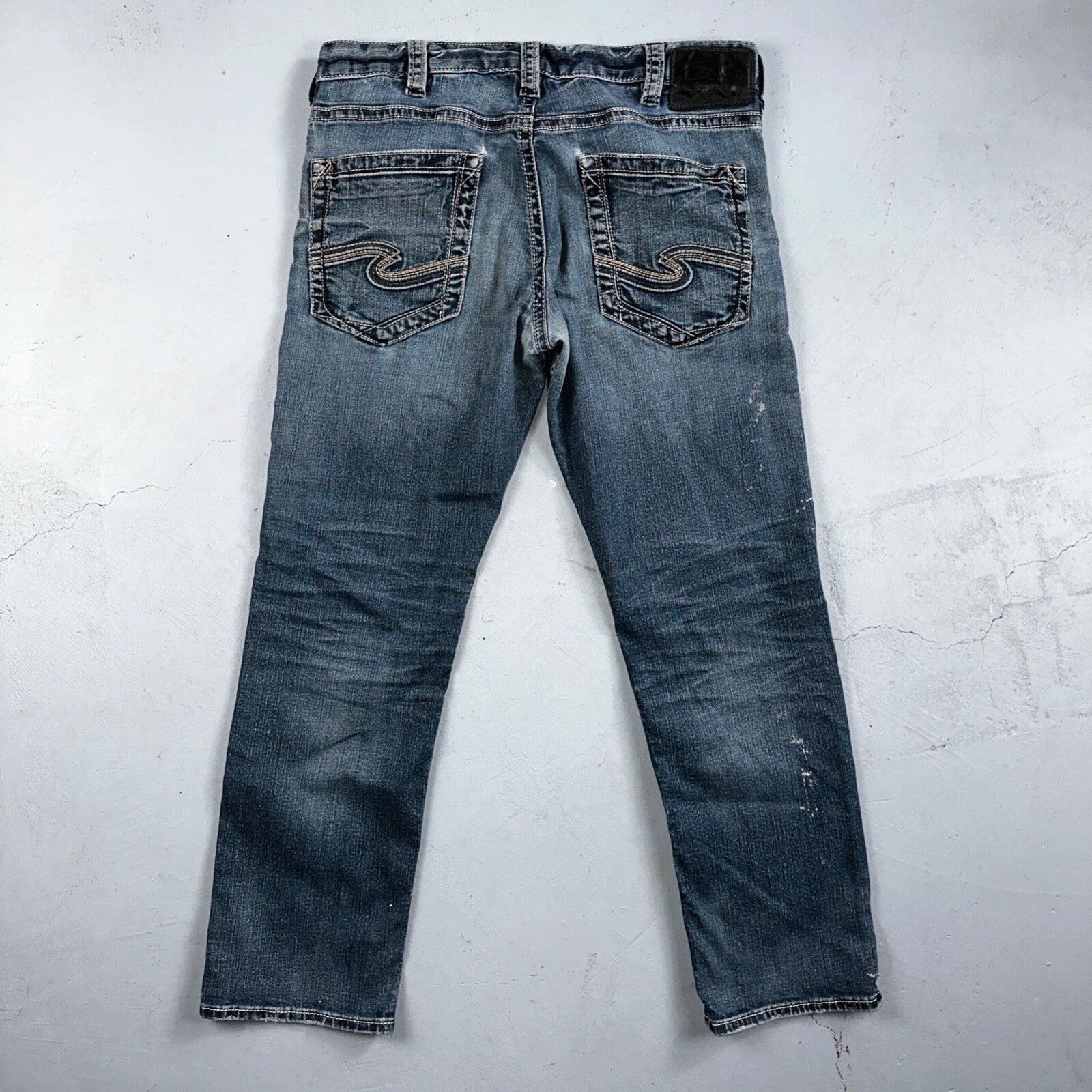 Silver Jeans Mens 34x30 Eddie Blue Denim Stretch Straight 5 Pocket Whiskering