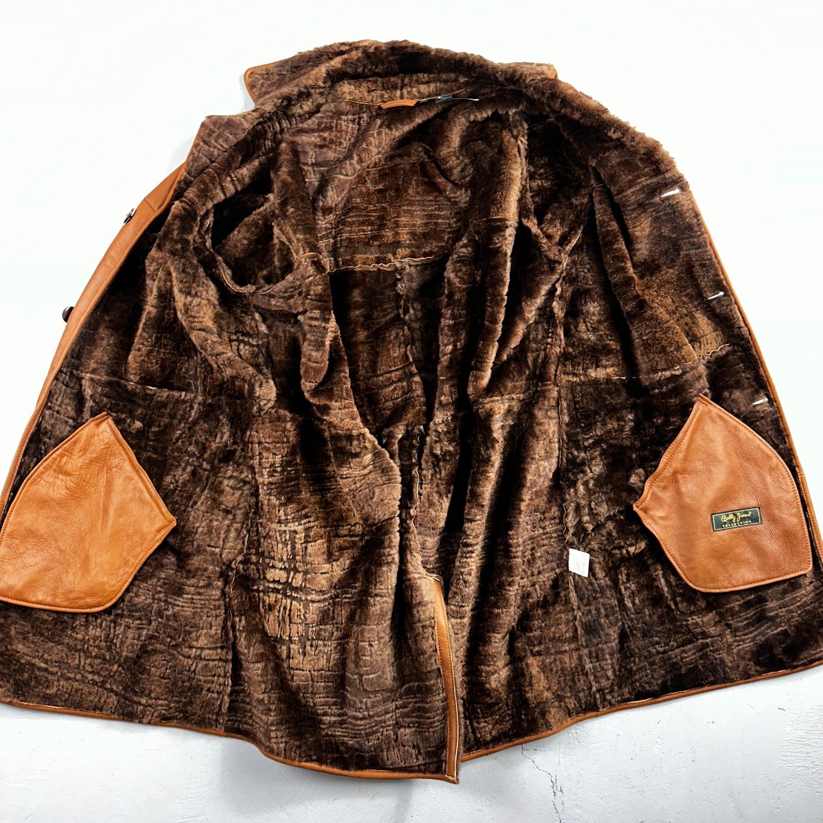 Bobby Jones XL Mens Coat Safari Parka Brown Leather Fur Lined Classy Long