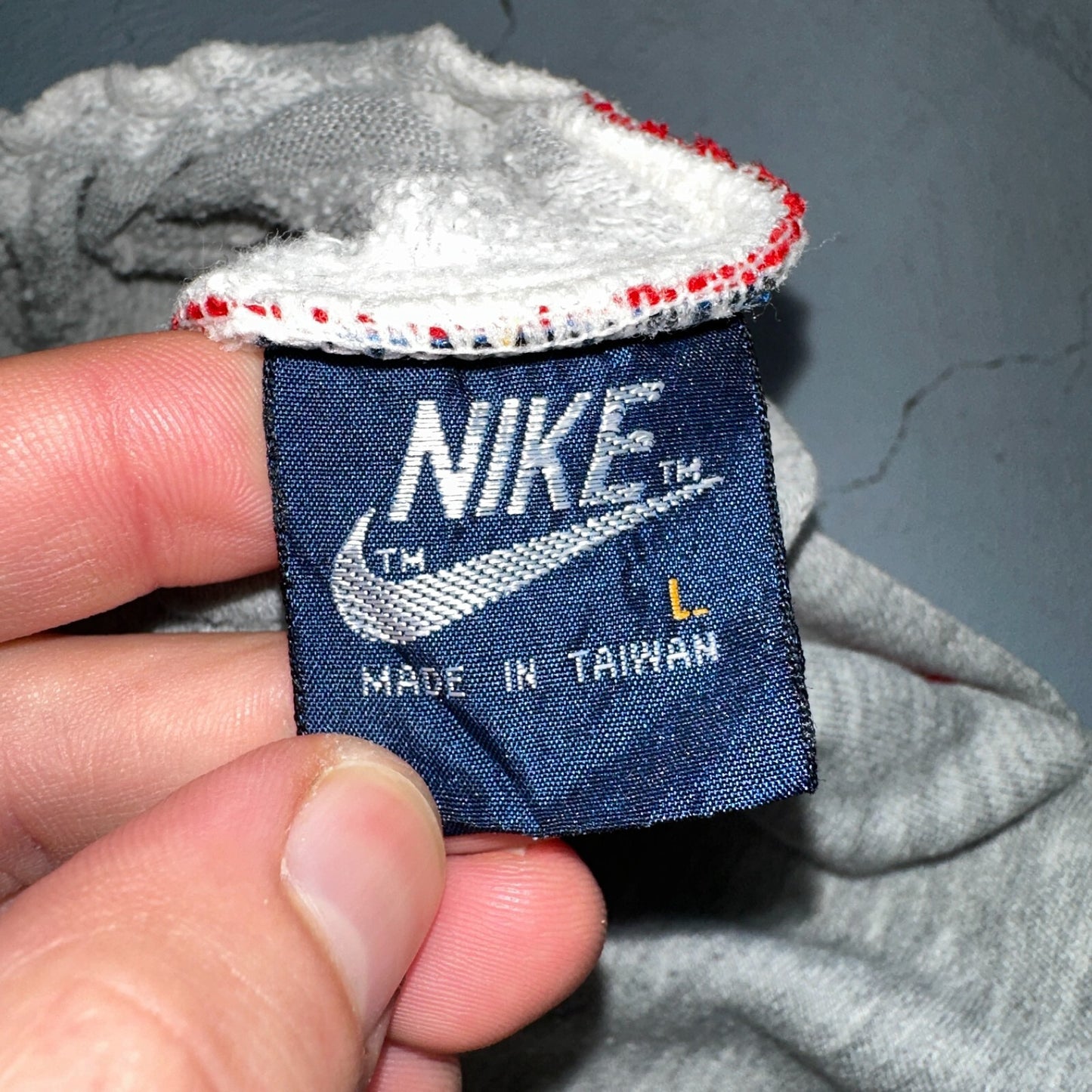 Nike Vintage 80s Sweatpants Large Gray Red Trim Blue Tag 1980s Cotton Jogger