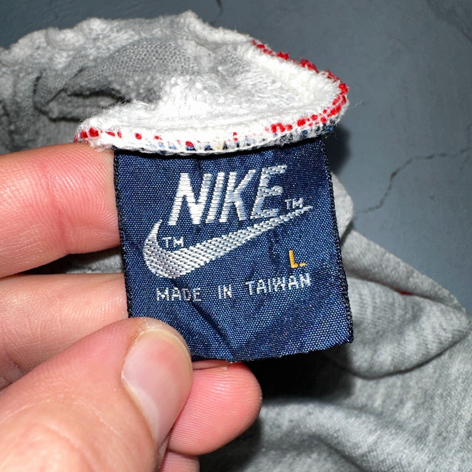 Nike Vintage 80s Sweatpants Large Gray Red Trim Blue Tag 1980s Cotton Jogger