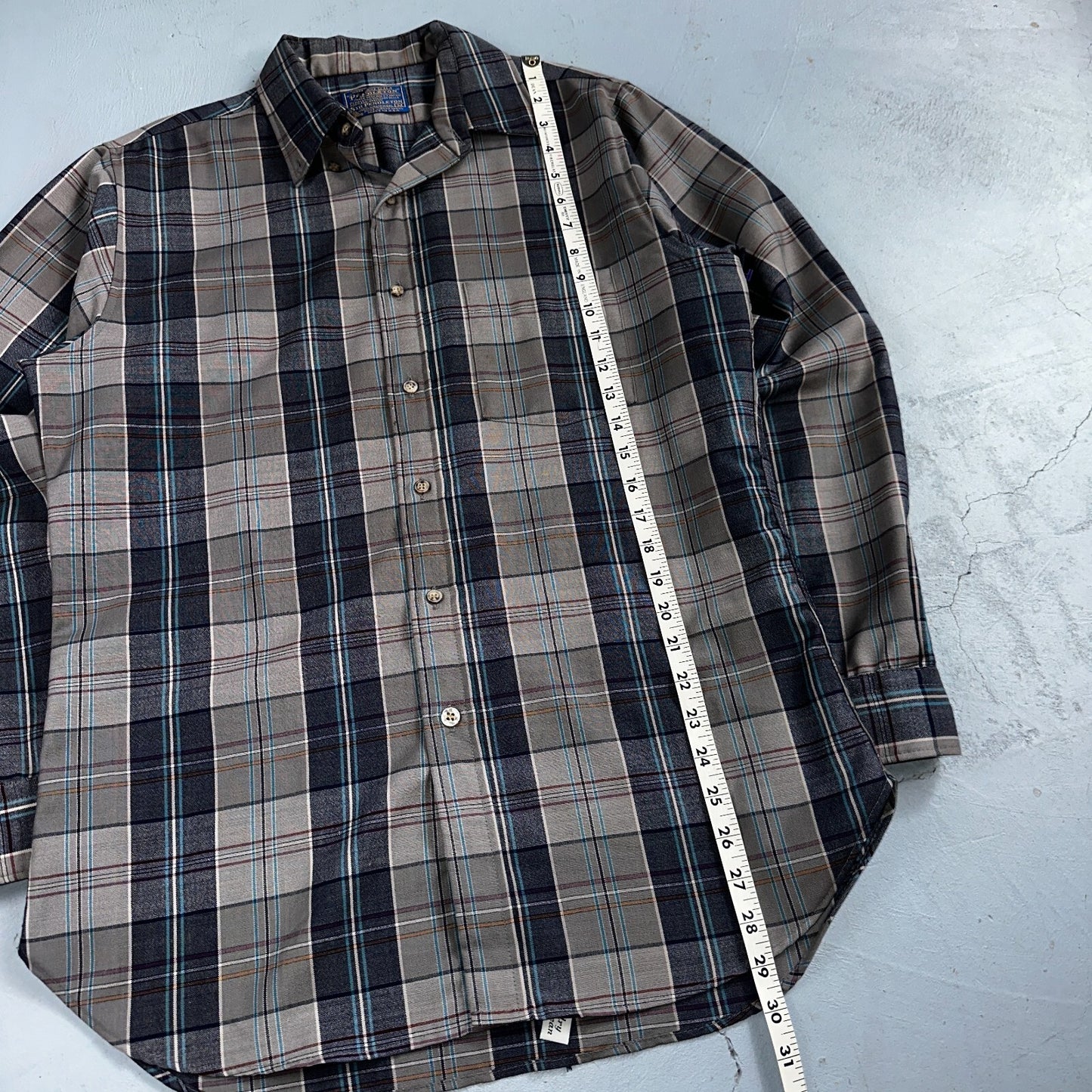 Pendleton Shirt M Blue VTG Virgin Wool Preppy Fireside 60s 70s Outdoors Mens