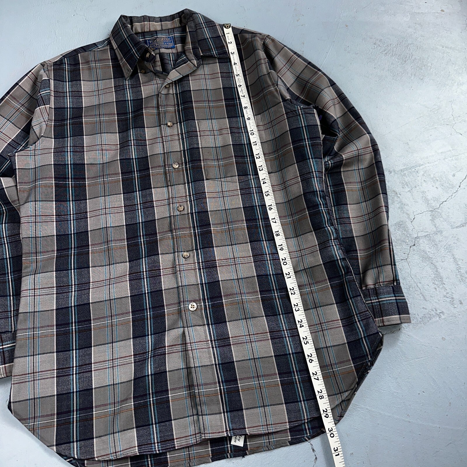 Pendleton Shirt M Blue VTG Virgin Wool Preppy Fireside 60s 70s Outdoors Mens