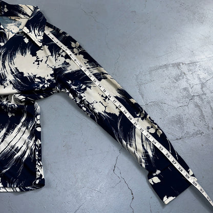 1970s Hawaiian Long Sleeve Floral Waves Button Down Shirt Medium 70s Rockabilly