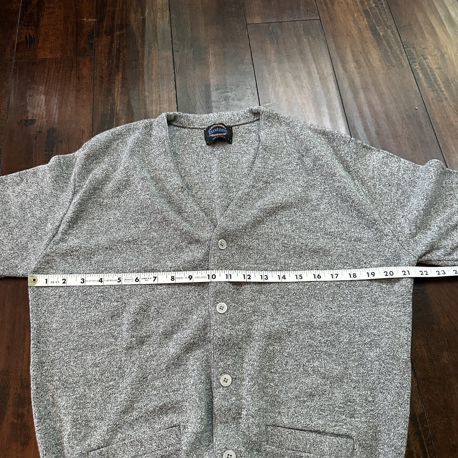 VTG 70s Jantzen Gray Wool Dave Marr Grandpa Cardigan Sweater Rockabilly L USA