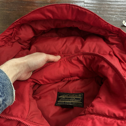 Vtg. Eddie Bauer Goose Down Red Snow Insulated Heavy Hooded Jacket 80s M Korea