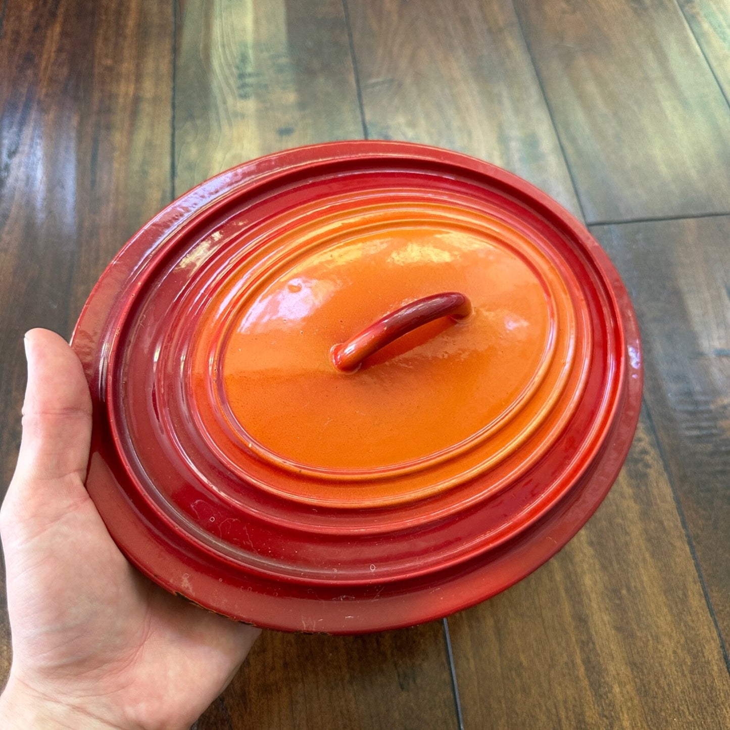 Le Creuset #B Oval Dutch Oven Lid Only France Enamel Pot Orange Flame VTG 1960s