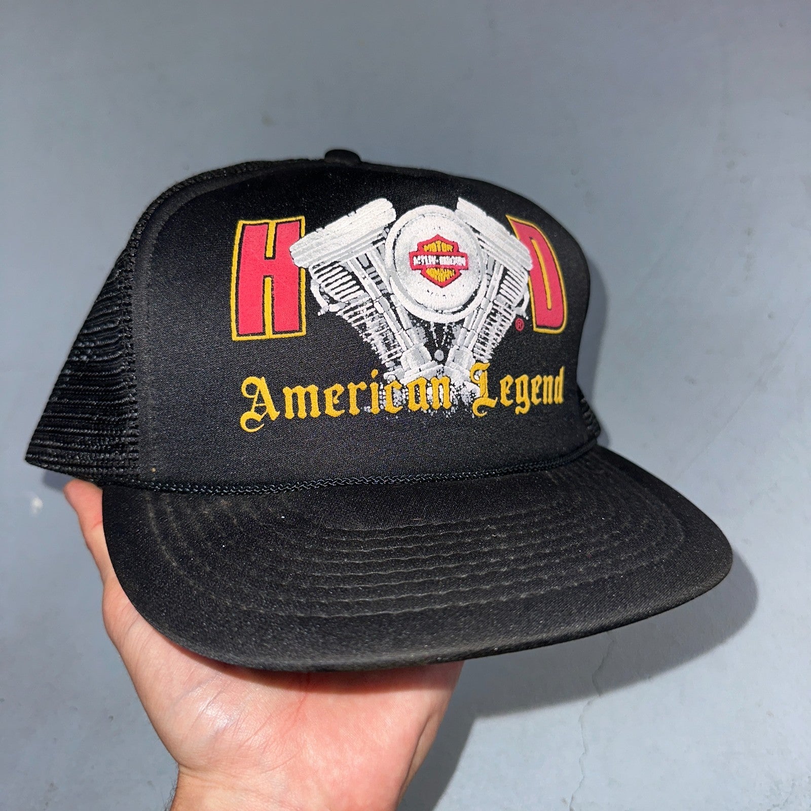 VTG Harley Davidson Trucker Hat American Legend 3D Emblem Mesh Snapback Black