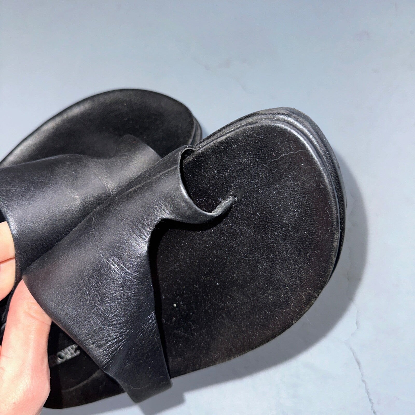 Cherokee Sandals Womens 8.5 Thong Black Leather Toe-Post Casual Comfort VTG Y2K