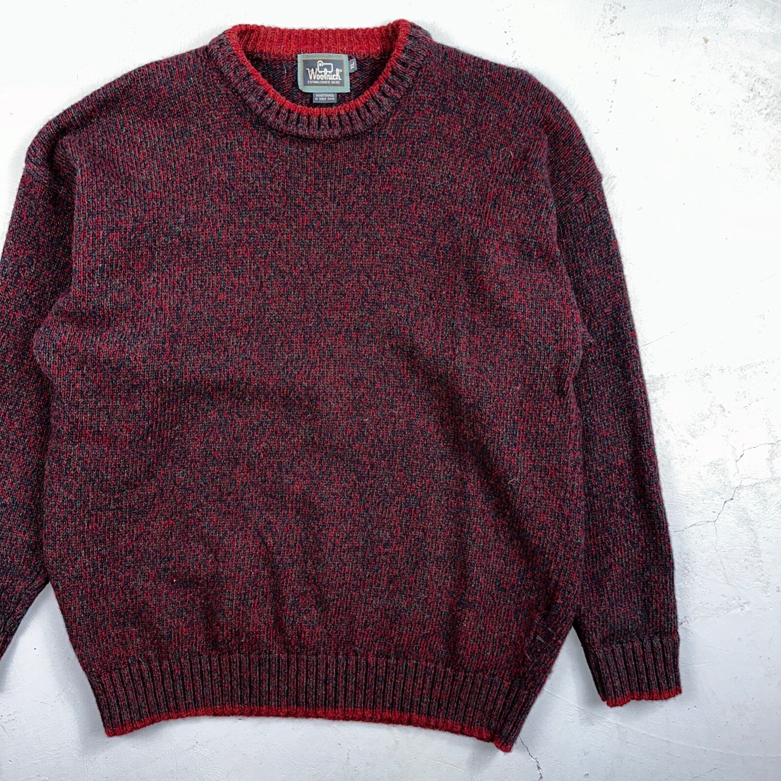 Woolrich Vintage Sweater Men’s XL Red Wool Blend Rag Sweater Chunky Collar 80s