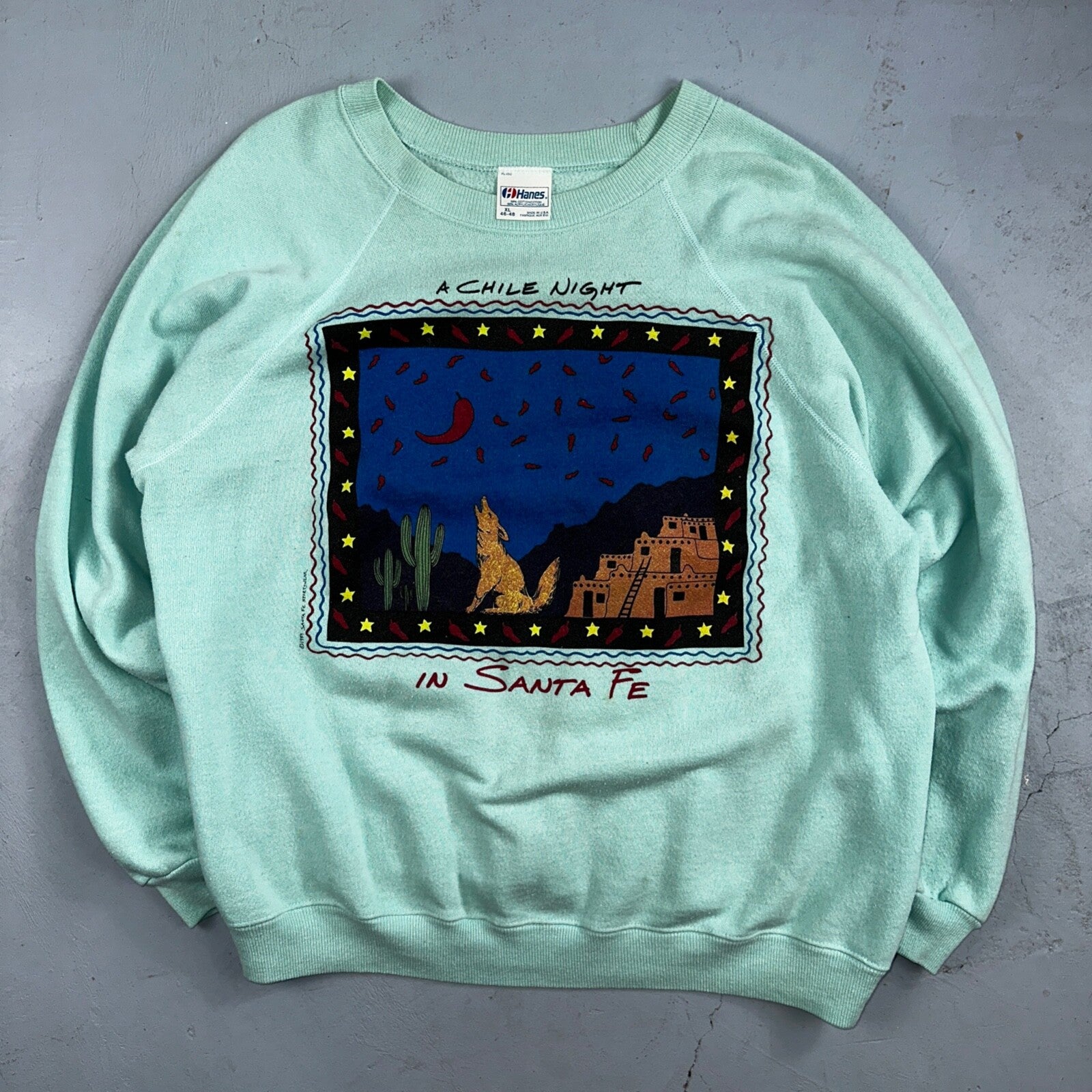 Hanes XL Santa Fe Chili Night Sweatshirt XL 80s VTG Crewneck Howling Wolf