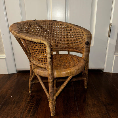 VTG 70s Cane Rattan Wicker Ceylon Natural Cane Seat Kids Chair 1970s Cat Cute