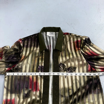 R&M Richards Karen Kwong Womens Blouse Gold Print Chain Shoulder Pads 14 USA VTG