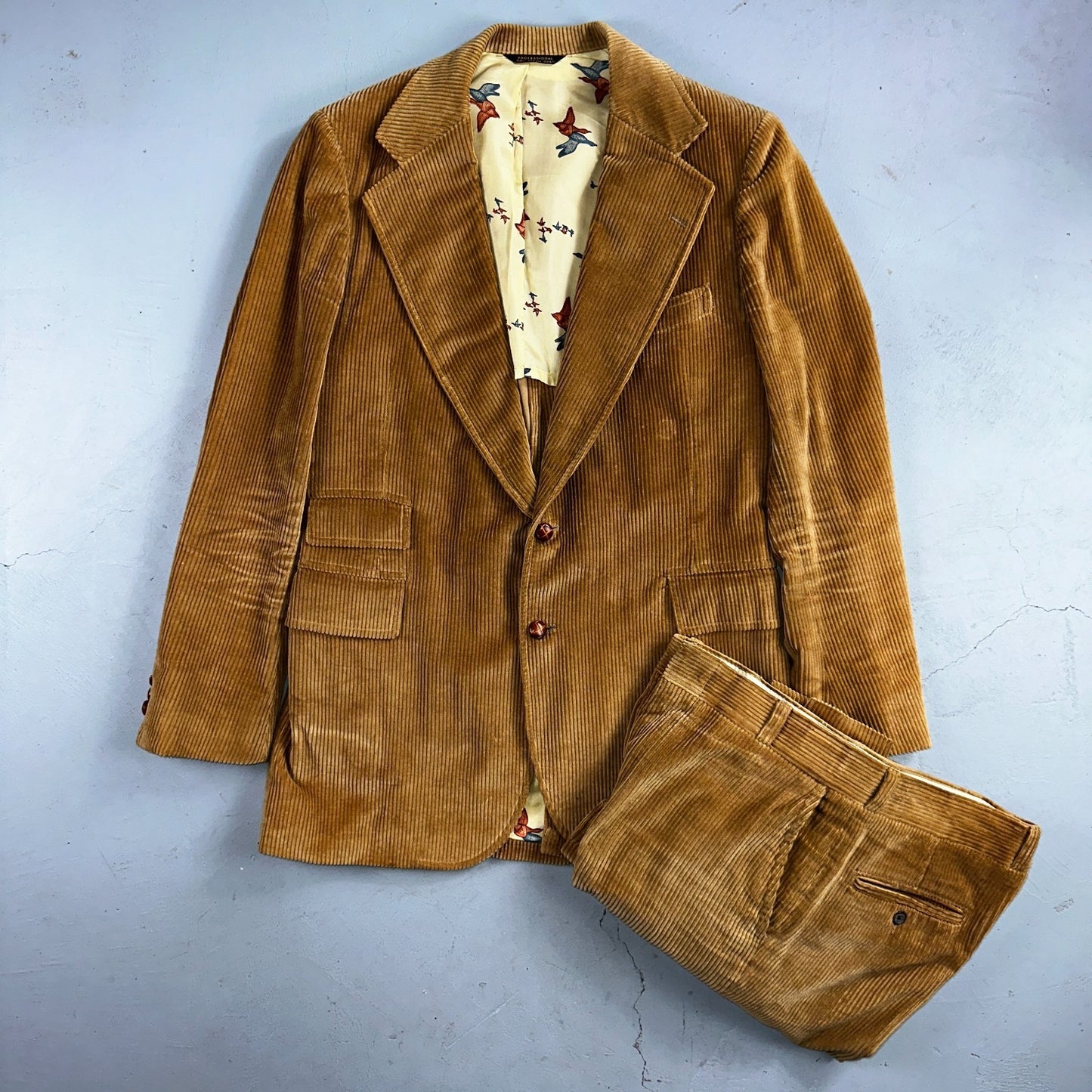 VTG Mens 2 PC Suit 40 Jacket Coat Pants Brown Rockabilly 60s 1960s Corduroy