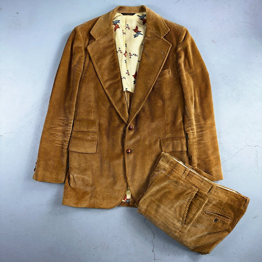VTG Mens 2 PC Suit 40 Jacket Coat Pants Brown Rockabilly 60s 1960s Corduroy