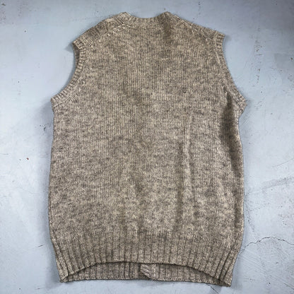 VTG Cranmore 100% Shetland Wool Mens Sweater Vest Size XL Gray Cable Knit Button