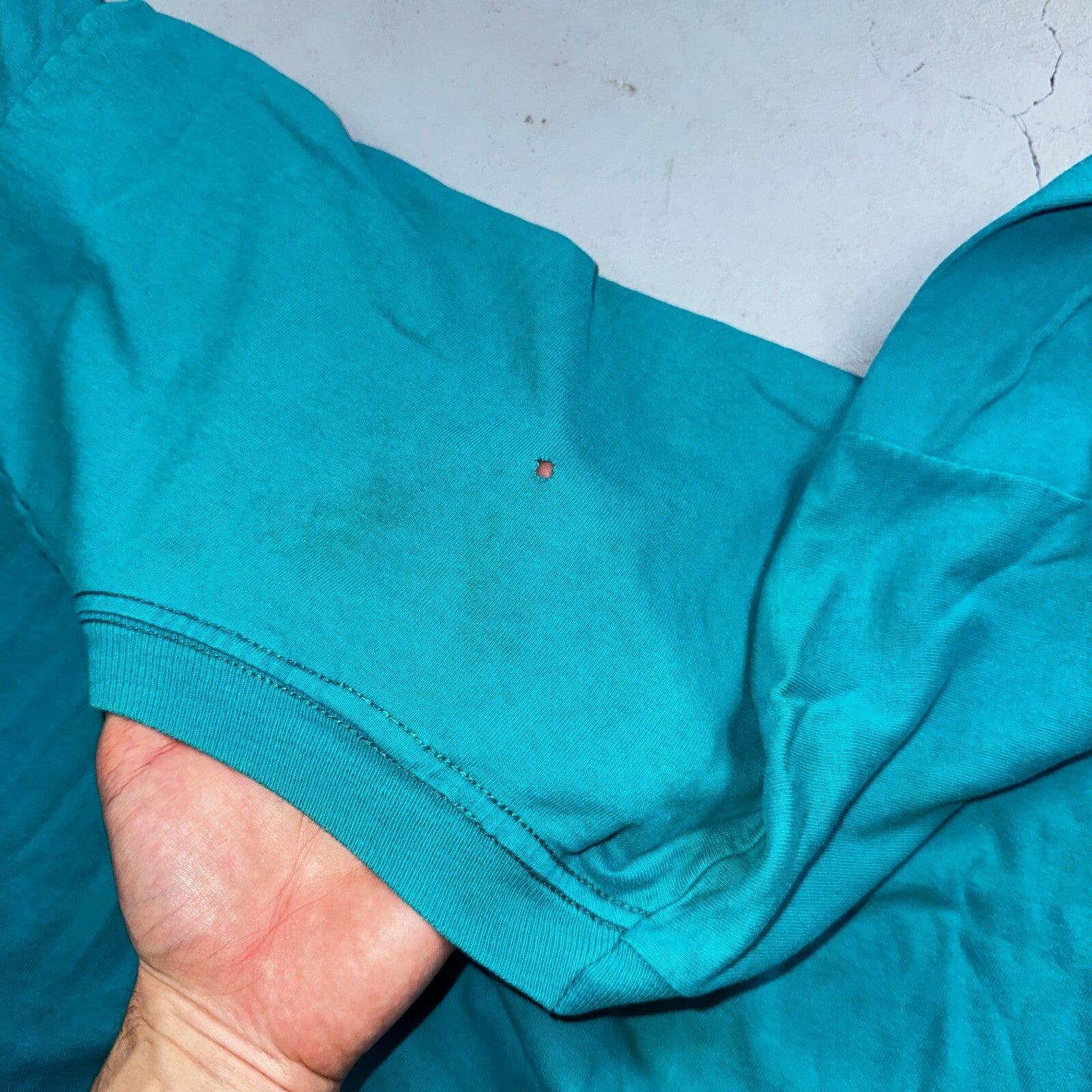 Fruit Of The Loom 90s USA XL VTG T Shirt Teal Blue Long Sleeve Blank Thrashed