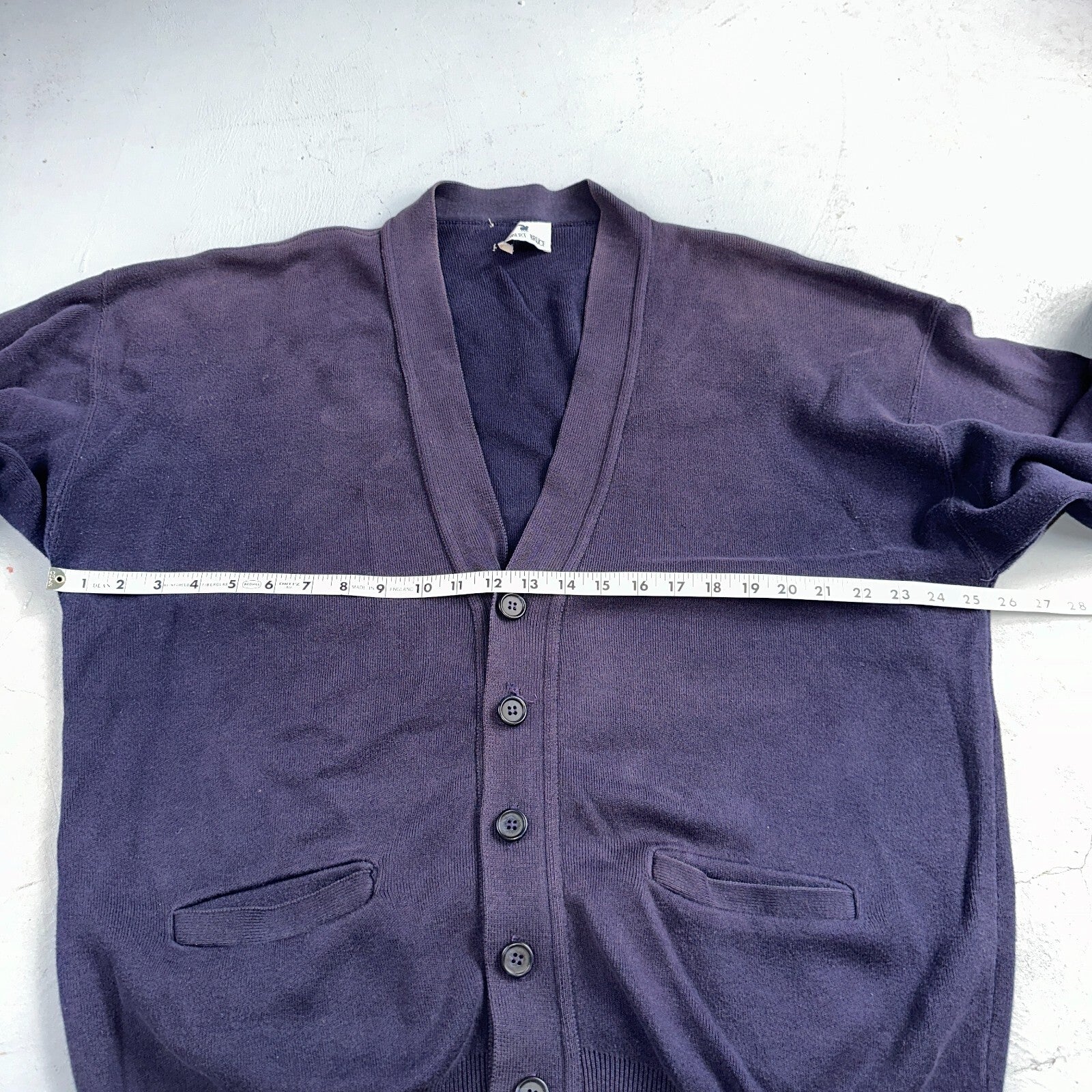 Vintage 70s Robert Bruce Cardigan Sweater Adult XL Navy Grandpa Grunge Faded