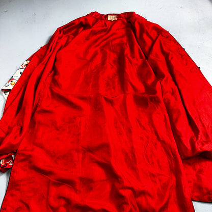 VTG Chinese Silk Cloth Dynasty Palace Red Dragon Robe Kimono Bai Hua Embroidery