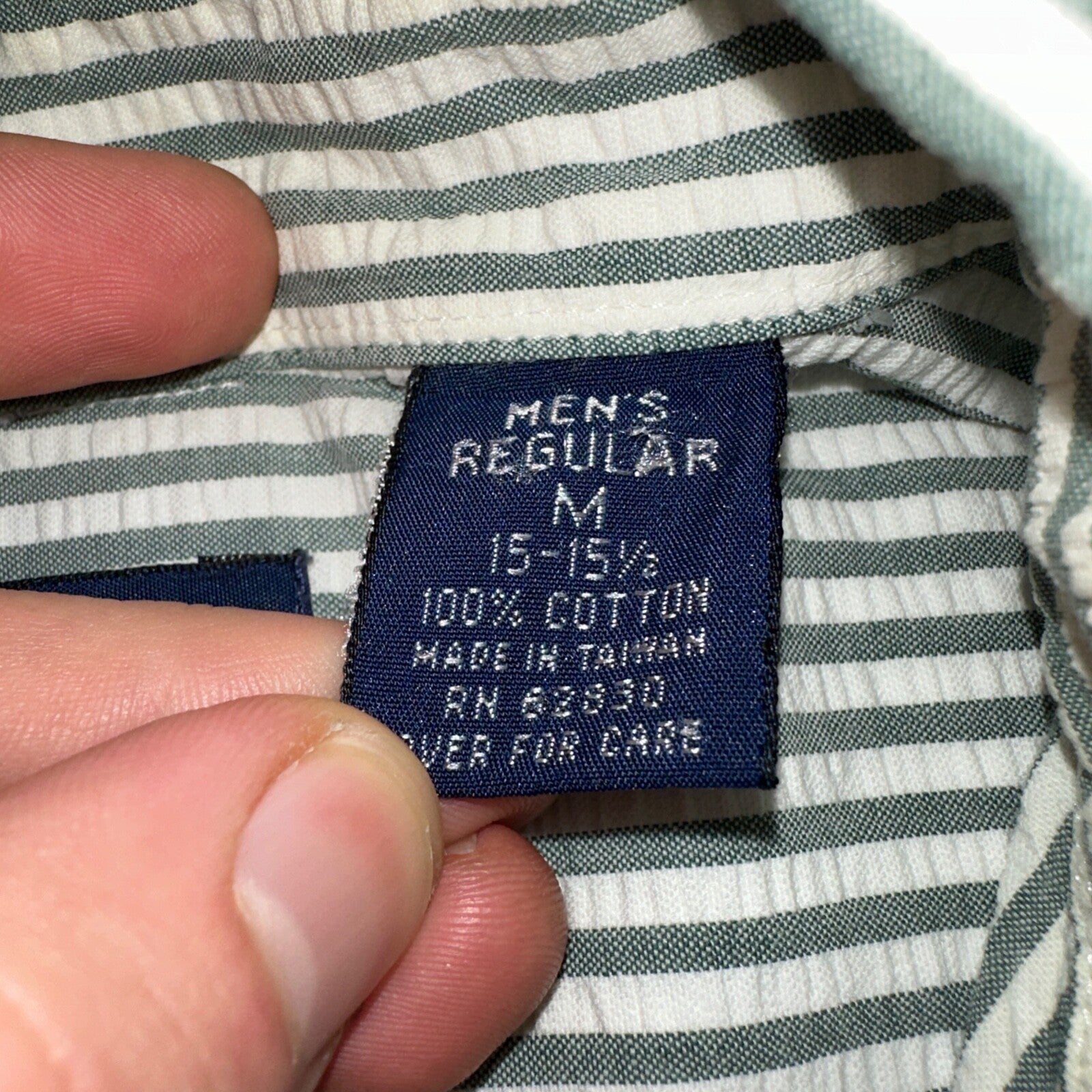 Lands End Shirt Men's M Green Striped Long Sleeve Button Down Trad Fit VTG 90s