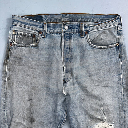 Levis 501 Vintage 90s USA XX Straight Leg Jeans Blue Thrashed 34x34 Act 33x32