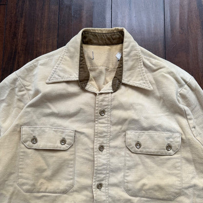 VTG Beige Shirt Mens L Cowboy Tan Chamois Flannel Button Up Pockets 80s