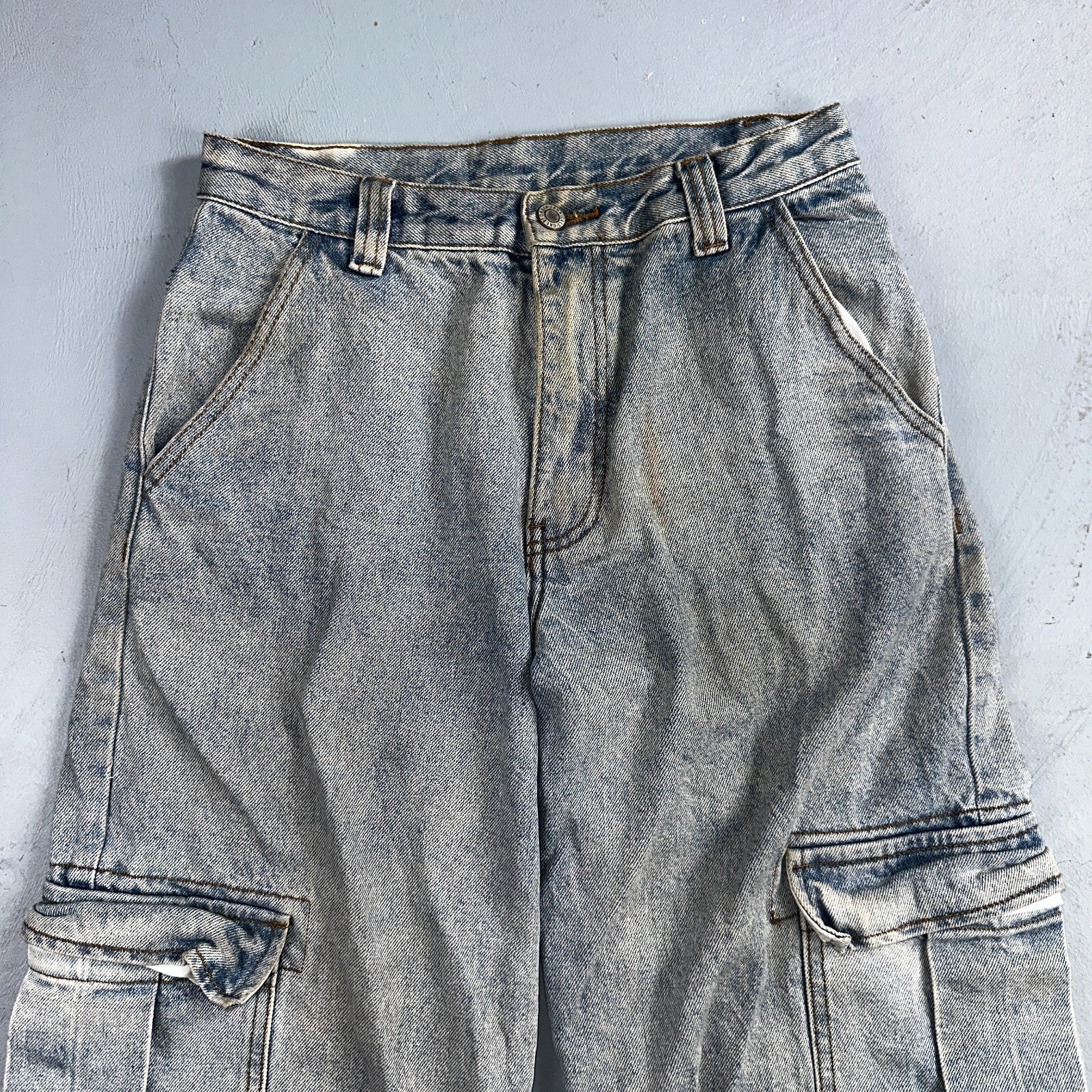 J Galt Jeans Womens Wide Leg Blue Cargo Denim Cotton Light Wash 27x30 Small