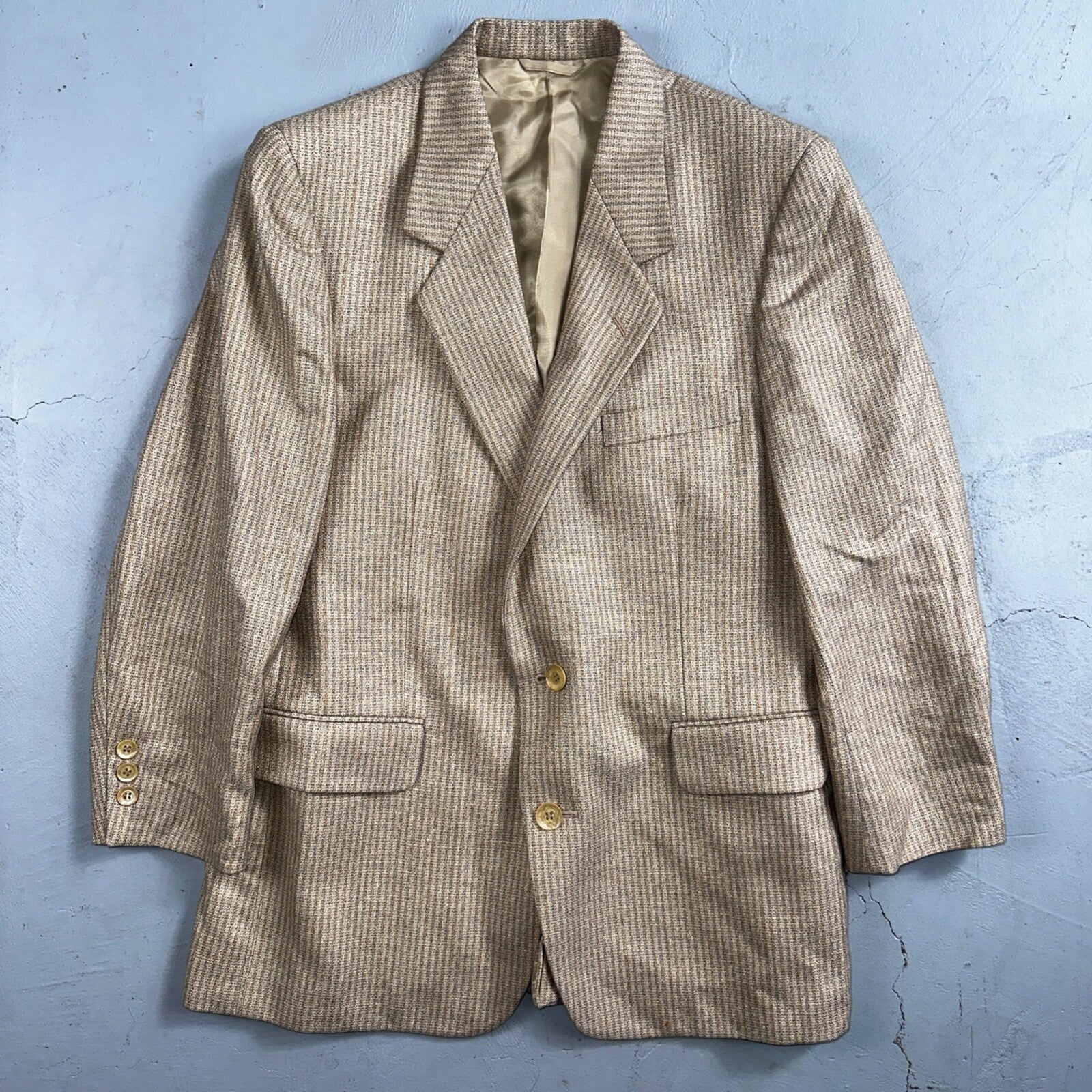 VTG Mens Suit 40S Jacket Sport Coat Rockabilly 80s 90s Wool Stripe Brown Short