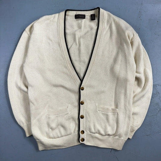 VTG John Ashford Pure 100% Cotton Cardigan Sweater Size Large Ivory White