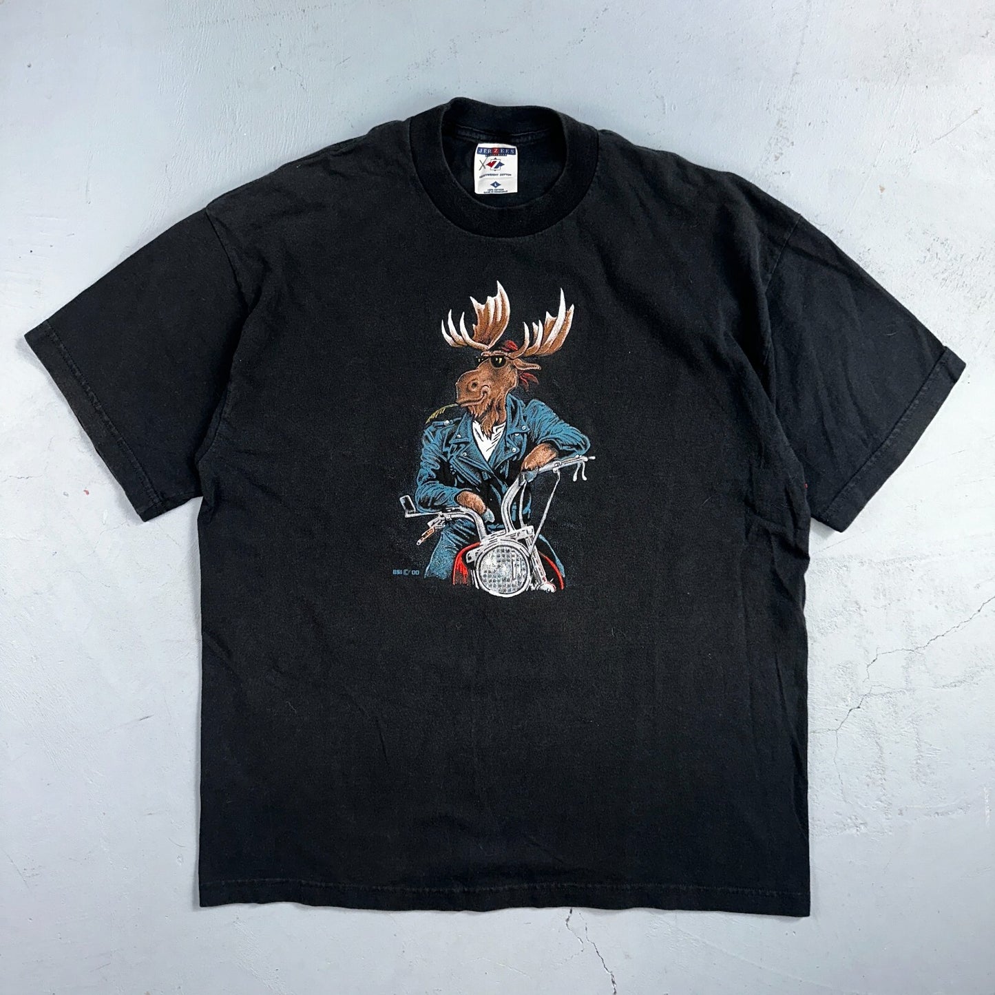 Moose Motorcycle Leather Jacket VTG T Shirt Cow Fell Off Funny Humor Biker Joke