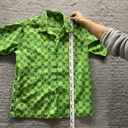 Vintage 50s Hawaiian Aloha Print Shirt Rockabilly Honolulu 60s Button Green