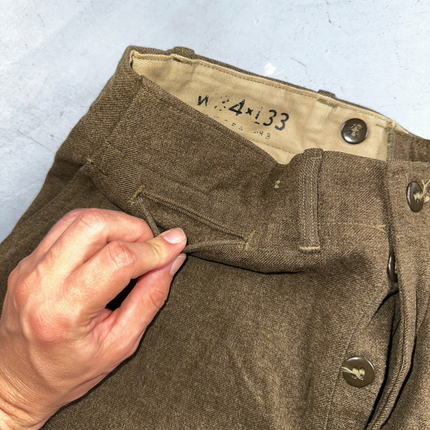 Vintage 40s US Army WWII Field Wool Trousers Pants Mens 34x33 OD-33 Military