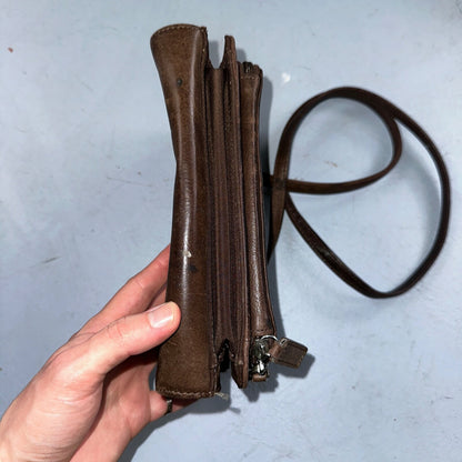 Vintage Fossil Y2K 2000 90's Brown Leather Satchel Shoulder Bag Purse