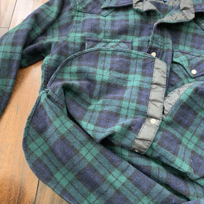 Pendleton Wool Plaid Shirt Western Wear VTG USA Green Pearl Snap Flannel 70s