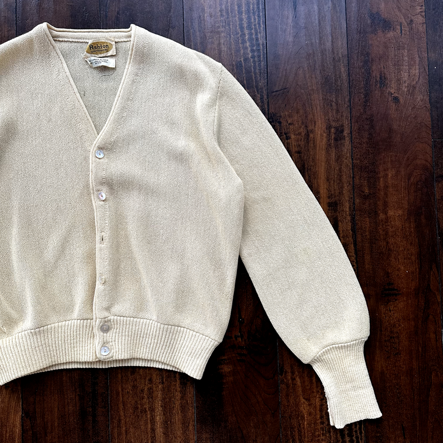 VTG 60s 70s Cardigan Sweater Alpaca Wool Kurt Cobain Cream Yellow Winter Cool