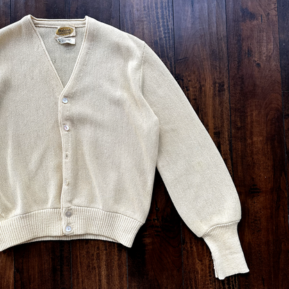 VTG 60s 70s Cardigan Sweater Alpaca Wool Kurt Cobain Cream Yellow Winter Cool