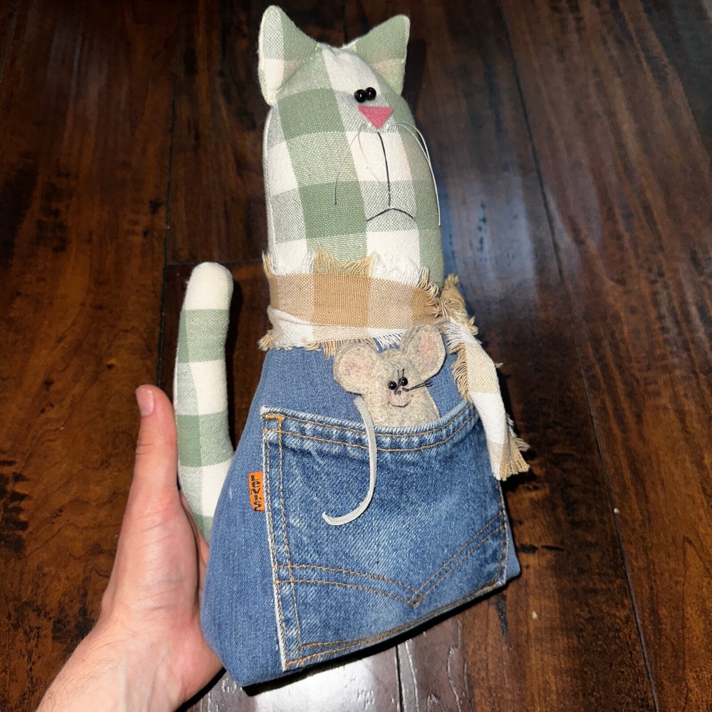 VTG Levis Plush Stuffed Animal Handmade USA Orange Tab Halloween Cat Decor