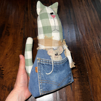 VTG Levis Plush Stuffed Animal Handmade USA Orange Tab Halloween Cat Decor