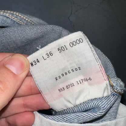 Levis 501 Vintage 90s USA XX Straight Leg Jeans 34x36 Light Wash Act 30x31