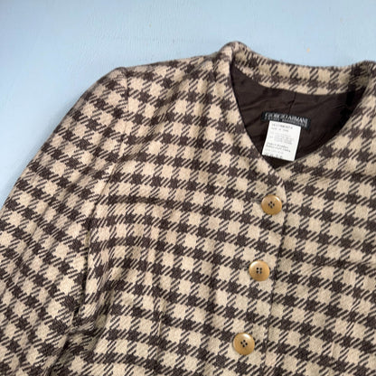 Giorgio Armani Jacket Women 42 VTG Brown Houndstooth V Neck Italy Cashmere Wool