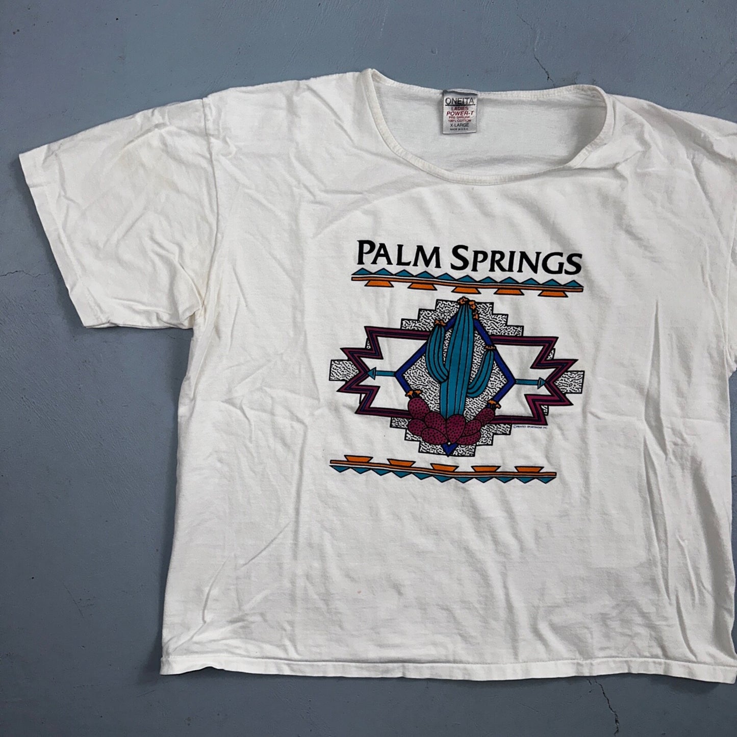 Oneita Palm Springs VTG T Shirt Ladies Power T XL White California Cactus
