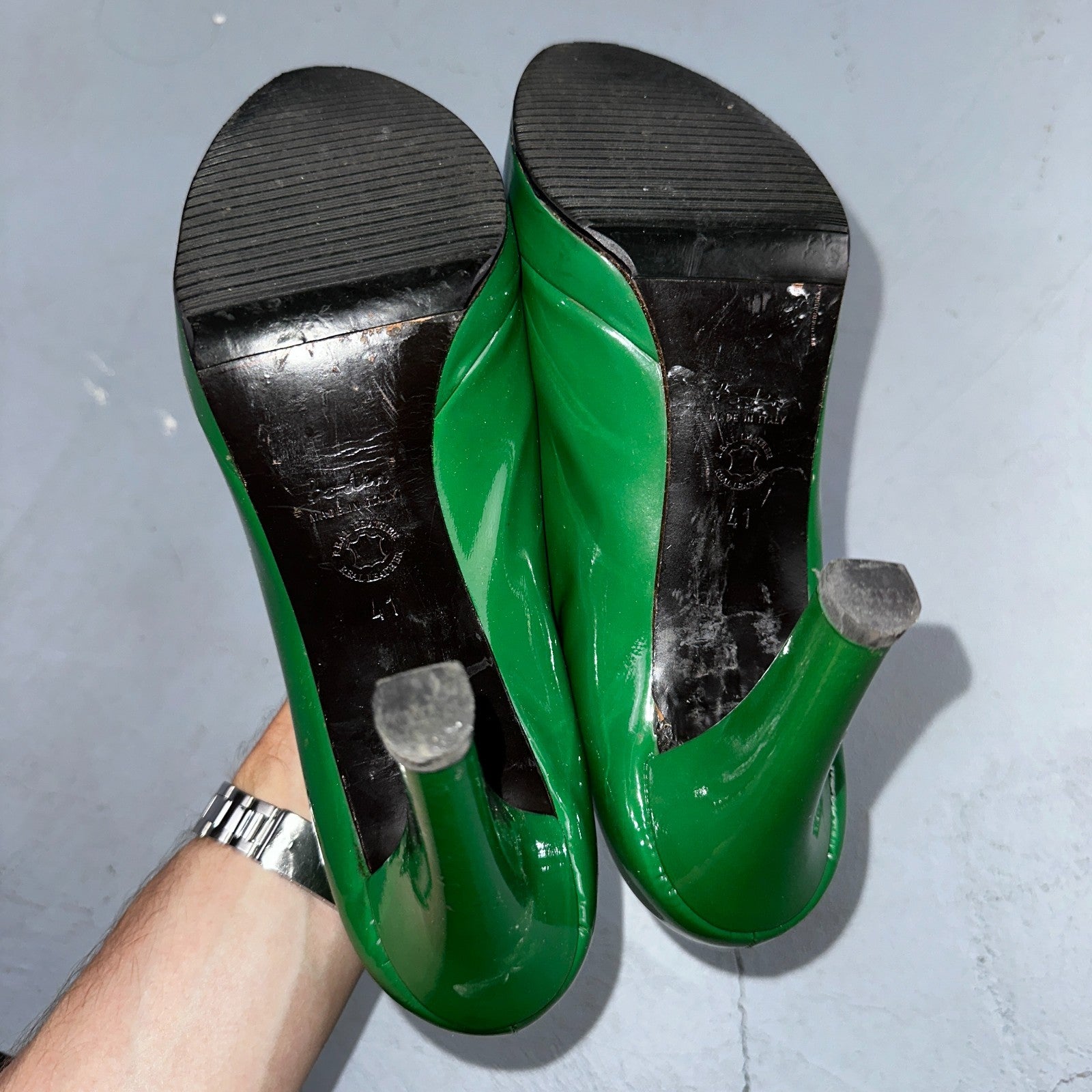 Boden Shoes Women's Size 41 Green Casadei Heel Pump Made In Italy Patent Leather