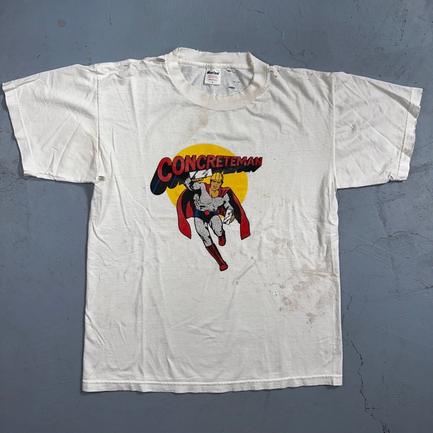 Superman Concrete Man Funny VTG T Shirt 90s USA Spin Off Marvel Construction Rap