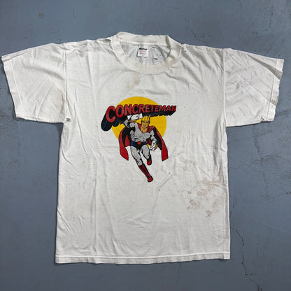 Superman Concrete Man Funny VTG T Shirt 90s USA Spin Off Marvel Construction Rap