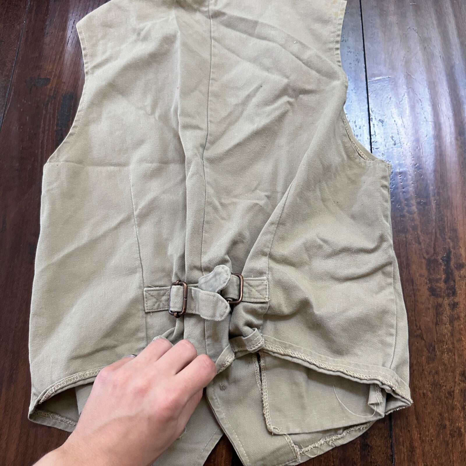 VTG Male Vest Adult Beige Canvas 60s 70s Shooting Hunting buckle back